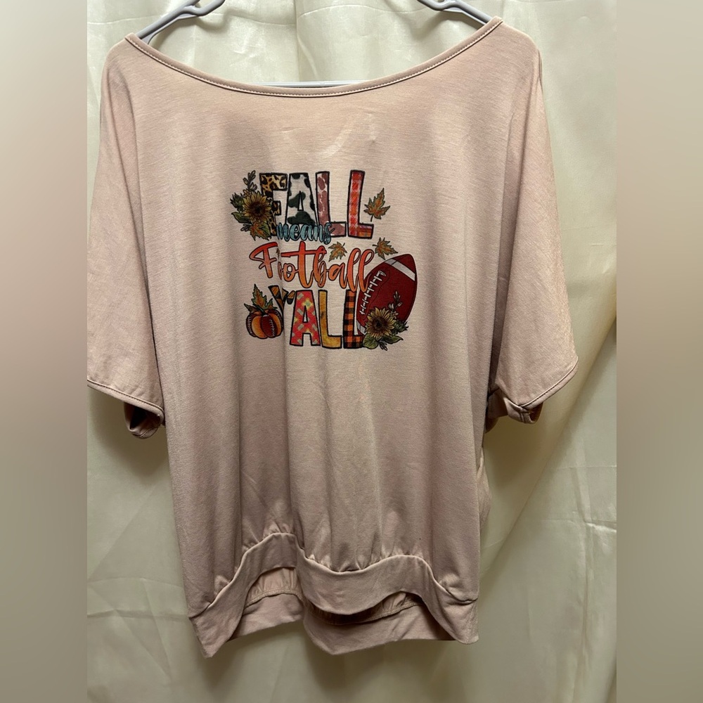 Sale!!Fall theme large women’s blouse “fall means football y’all “ short sleeve